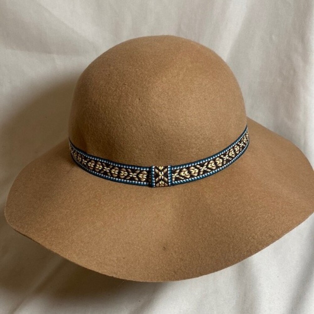 World market wool hat brown floppy aztec western ribbon OS winter